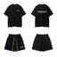 Fear Of God Essentials Gold Logo T‑Shirt Fleece Shorts Summer Set Black