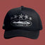 Vintage Black Trucker Hat with Silver Stars and Cruise Ship Graphic