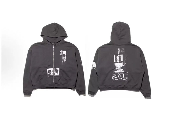 Enfants Riches Déprimés Partial Photo Block Zip-Up Hoodie - Washed Black Hover Image