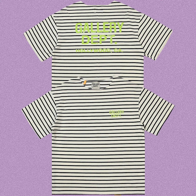 Gallery Dept. Striped Hollywood Logo Short Sleeve T-Shirt - Grey/White Hover Image