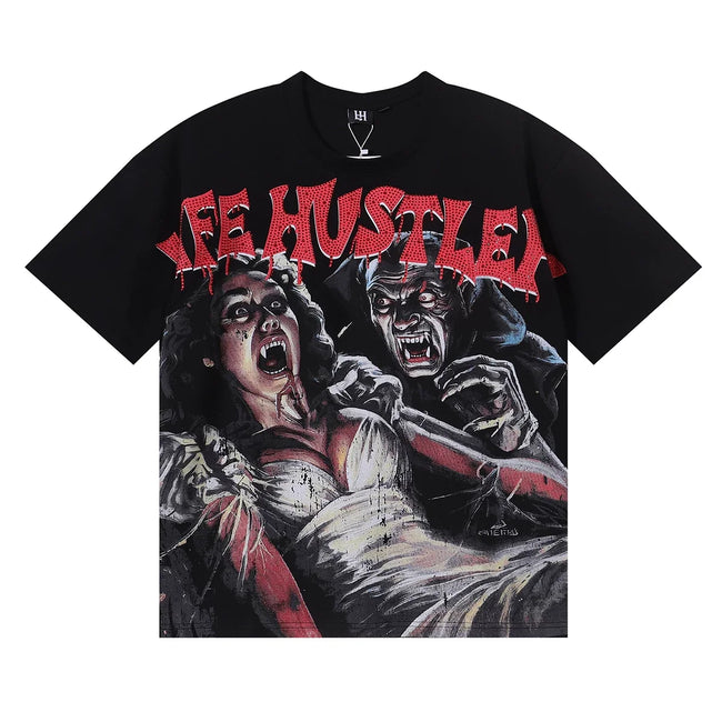 Life Hustlers Vampire Monster Horror Graphic Tee - Black Hover Image