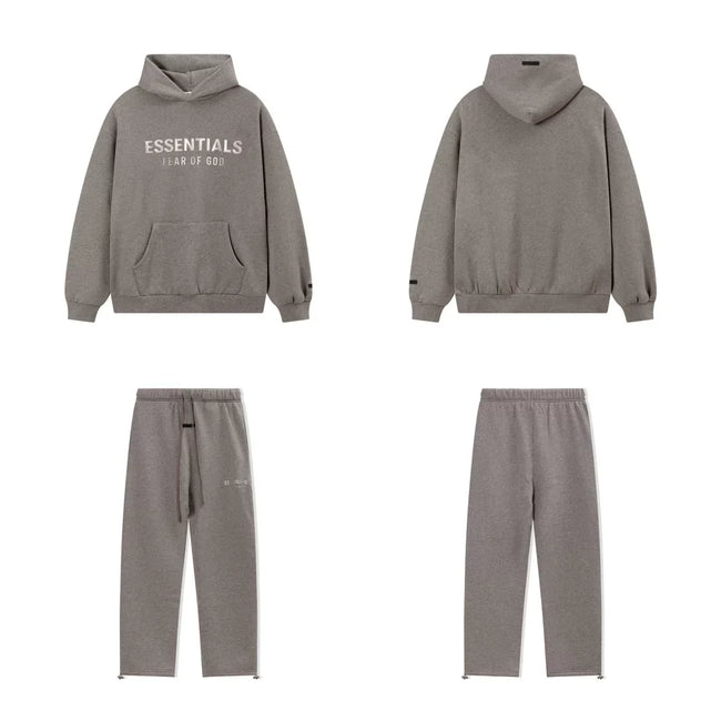 Fear Of God Essentials Hot Stamped Double Line Hoodie & Straight Pants Set Heather Grey Hover Image