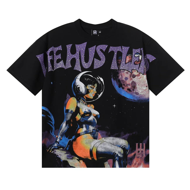 Life Hustlers Astronaut Space Graphic Tee - Black Hover Image