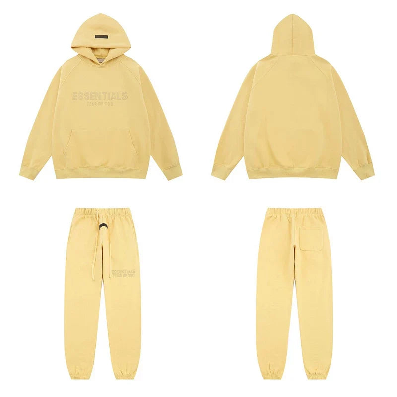 Fear Of God Essentials Tone‑on‑Tone Hoodie & Jogger Tracksuit Set Pale Yellow