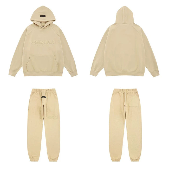 Fear Of God Essentials Tone‑on‑Tone Hoodie & Jogger Tracksuit Set Cream Beige Hover Image