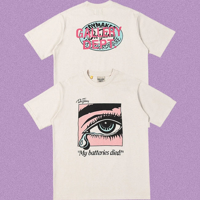 Gallery Dept. Crying Eye "My batteries died" Short Sleeve T-Shirt - Cream Hover Image