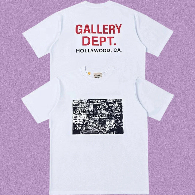 Gallery Dept. Newspaper Collage Graphic Short Sleeve T-Shirt - White/Red Hover Image