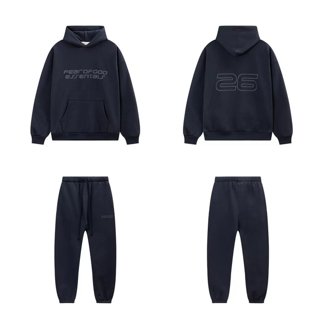 Fear Of God Essentials 26 Graphic Hoodie & Jogger Tracksuit Set Navy Hover Image