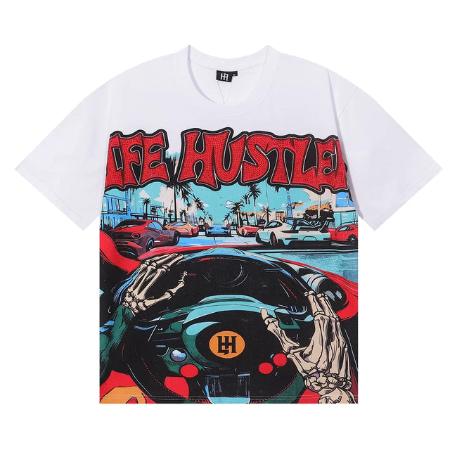 Life Hustlers Skeleton Driving Graphic Tee - White Hover Image