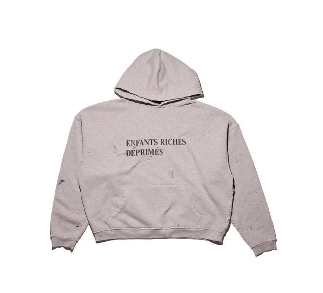 Enfants Riches Déprimés Distressed Text Logo Hoodie - Light Grey Hover Image