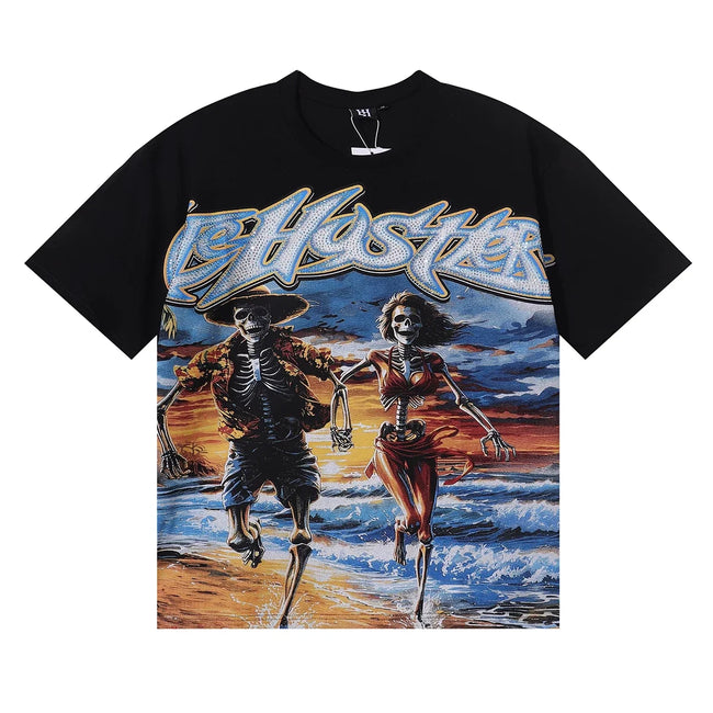 Life Hustlers Skeleton Couple Graphic Tee - Black Hover Image