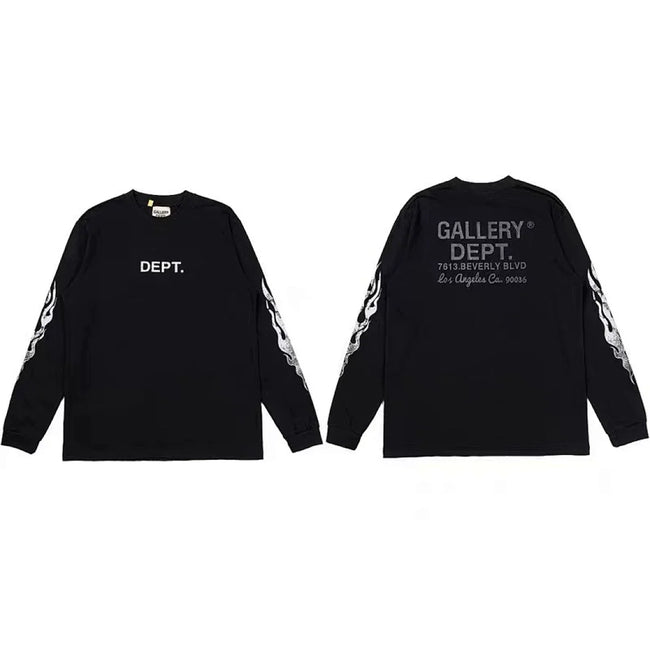 Gallery Dept. Flame Sleeve & LA Address Logo Long Sleeve T-Shirt - Black Hover Image
