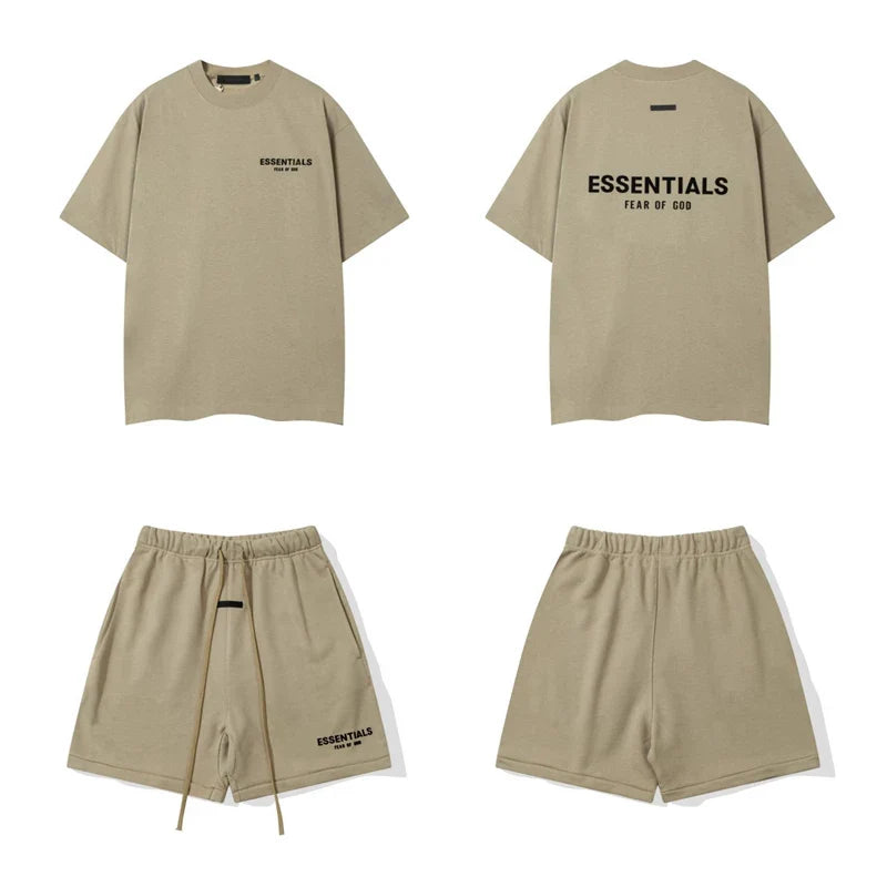 Fear Of God Essentials T‑Shirt Fleece Shorts Summer Set Taupe