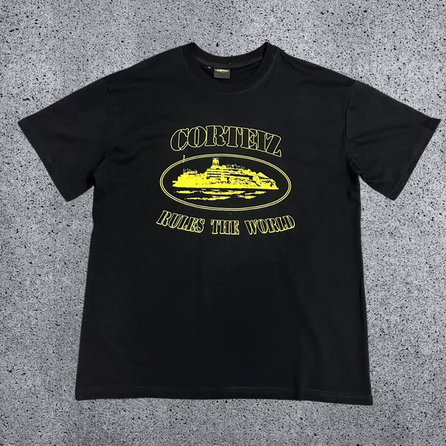 Corteiz "Rules The World" Alcatraz Graphic Tee (Black & Yellow Edition) Hover Image