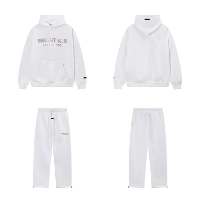 Fear Of God Essentials Hot Stamped Double Line Hoodie & Straight Pants Set White Hover Image