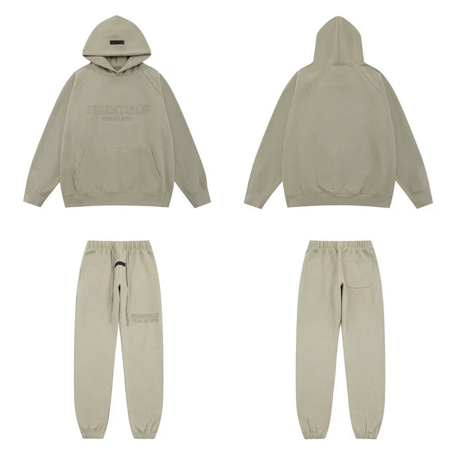 Fear Of God Essentials Tone‑on‑Tone Hoodie & Jogger Tracksuit Set Light Sage Hover Image