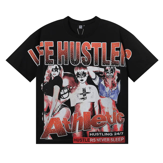 Life Hustlers Athletic Pinup Graphic Tee - Black Hover Image