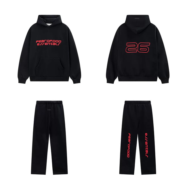 Fear Of God Essentials 26 Graphic Hoodie & Straight‑Leg Pants Set Black Hover Image