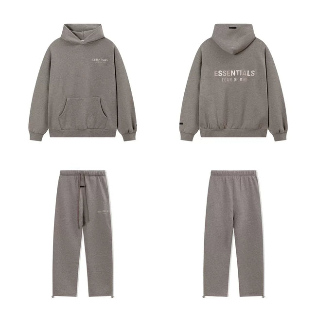 Fear Of God Essentials Hot Stamped Double Line Hoodie & Straight Pants Set Heather Grey Hover Image