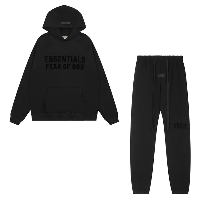 Fear Of God Essentials Double Line Plush Hoodie & Jogger Tracksuit Set Black Hover Image