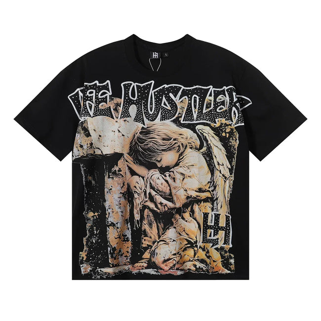 Life Hustlers Stone Angel Statue Graphic Tee - Black Hover Image