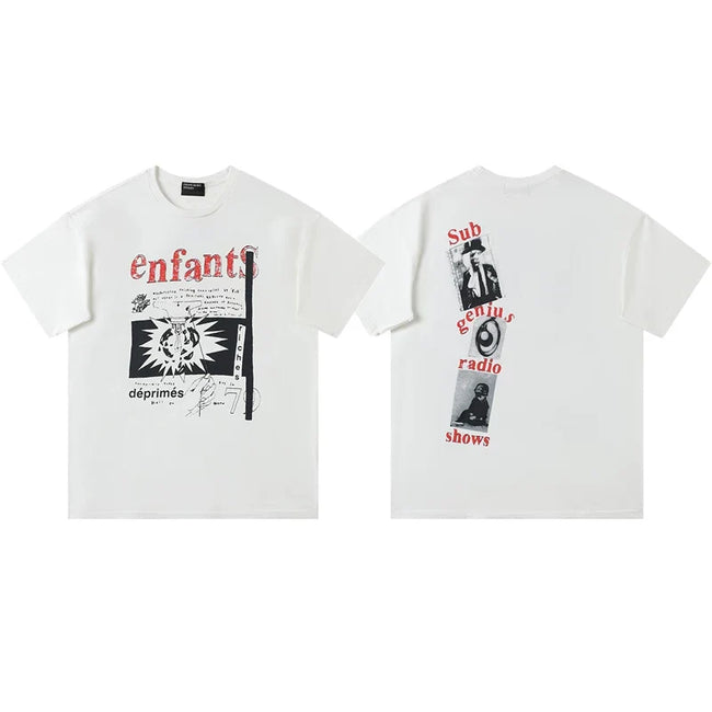 Enfants Riches Déprimés Red & Black Graphic & Vertical Photo Back T-Shirt - Cream Hover Image