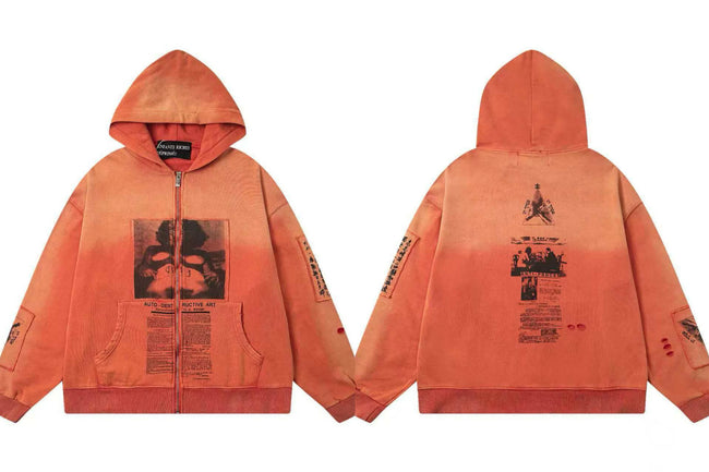 Enfants Riches Déprimés Gradient Portrait & Text Zip-Up Hoodie - Orange/Red Hover Image
