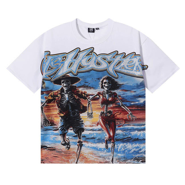 Life Hustlers Skeleton Couple Graphic Tee - White Hover Image