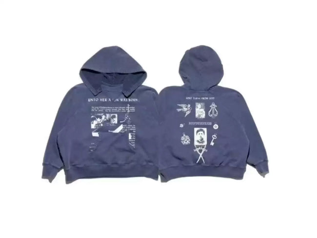 Enfants Riches Déprimés Text Grid & Emblem Graphic Hoodie - Washed Blue Hover Image