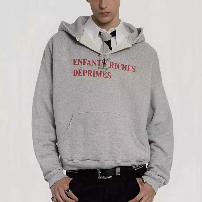 Enfants Riches Déprimés Red Text Logo Hoodie - Light Grey Main Image