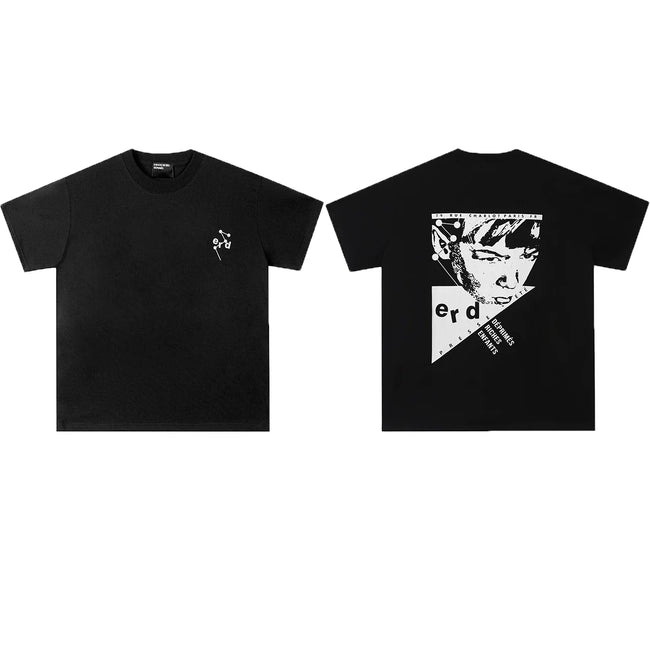 Enfants Riches Déprimés Small Chest Logo & Back Geometric Portrait T-Shirt - Black Hover Image