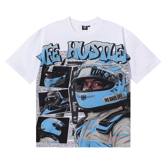 Life Hustlers Helmet Driver Graphic Tee - White Hover Image