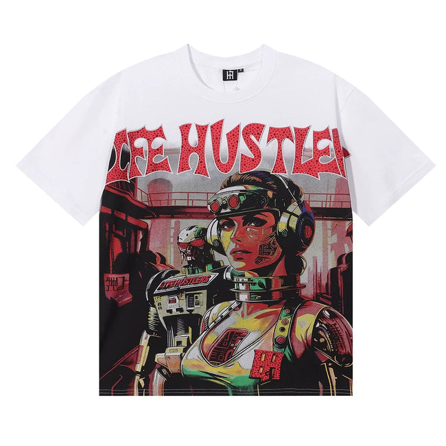 Life Hustlers Cyberpunk Cyborg Graphic Tee - White Hover Image
