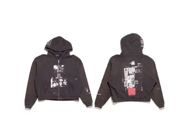 Enfants Riches Déprimés Photo Block & Red Accent Zip-Up Hoodie - Washed Black Hover Image