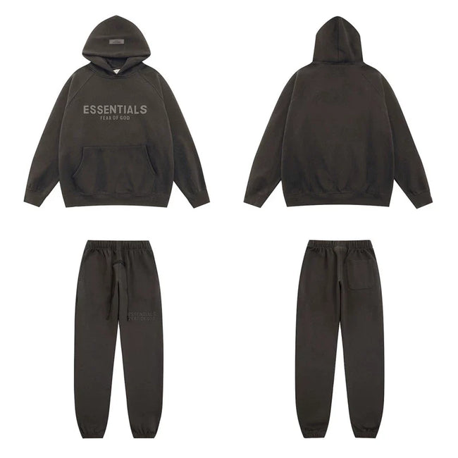 Fear Of God Essentials Tone‑on‑Tone Hoodie & Jogger Tracksuit Set Black Hover Image