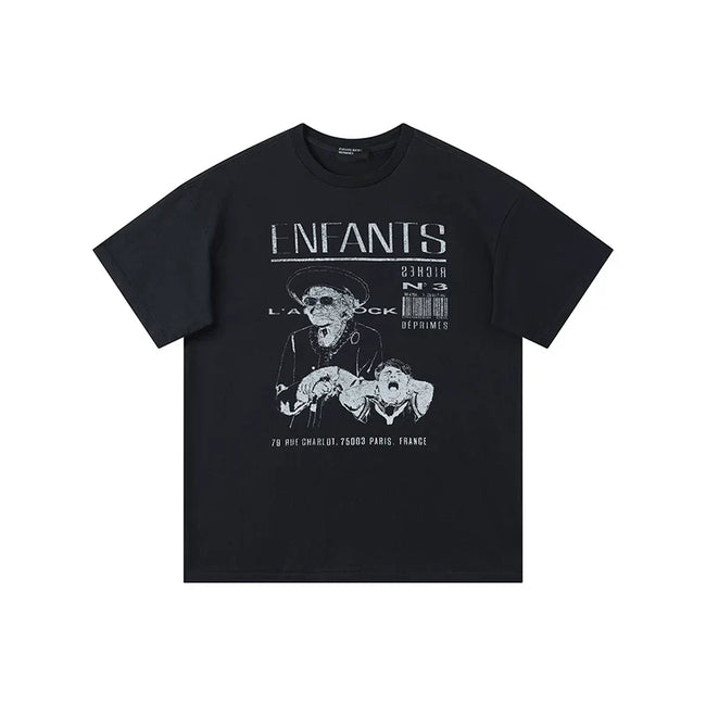 Enfants Riches Déprimés "Enfants" Vintage Print & Crowd T-Shirt - Black Hover Image