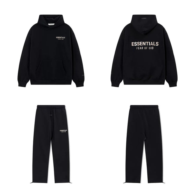 Fear Of God Essentials Double‑Line Hoodie Sweatpants 2‑Pieces Tracksuit Set Black Hover Image