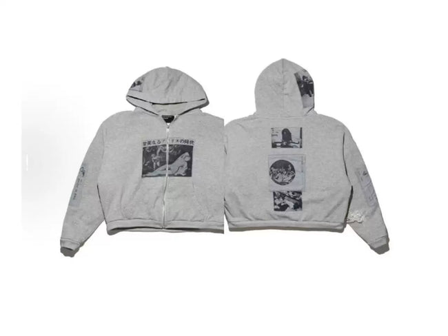 Enfants Riches Déprimés Light Grey Front Box & Photo Collage Zip-Up Hoodie - Light Grey Hover Image