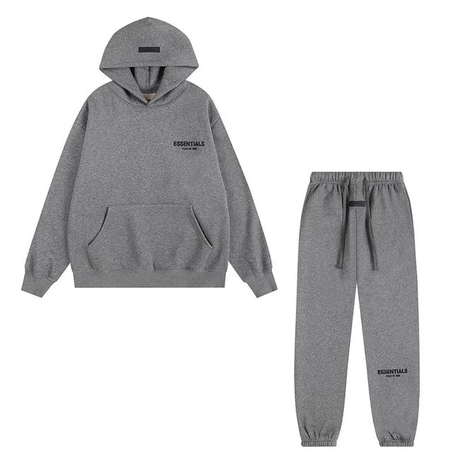 Fear Of God Essentials Hoodie Jogger Tracksuit Set Medium Heather Grey Hover Image