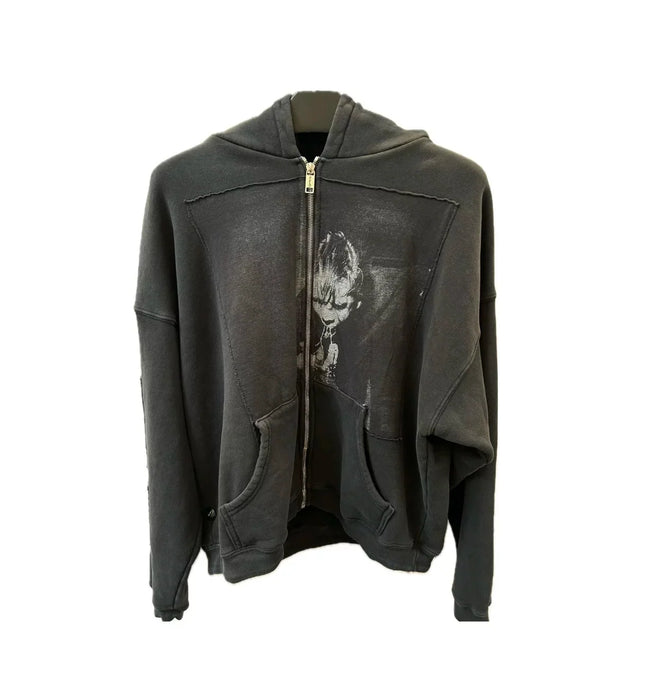 Enfants Riches Déprimés Central Figure Silhouette Zip-Up Hoodie - Washed Black Hover Image