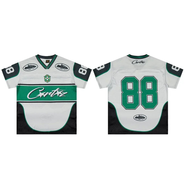 Corteiz Number 88 Athletic Jersey T-Shirt - White/Green/Black Hover Image