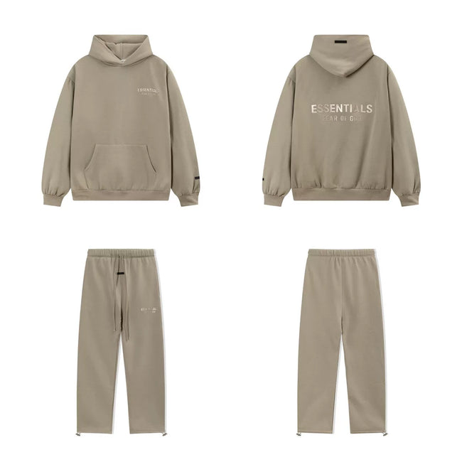 Fear Of God Essentials Hot Stamped Double Line Hoodie & Straight Pants Set Taupe Hover Image