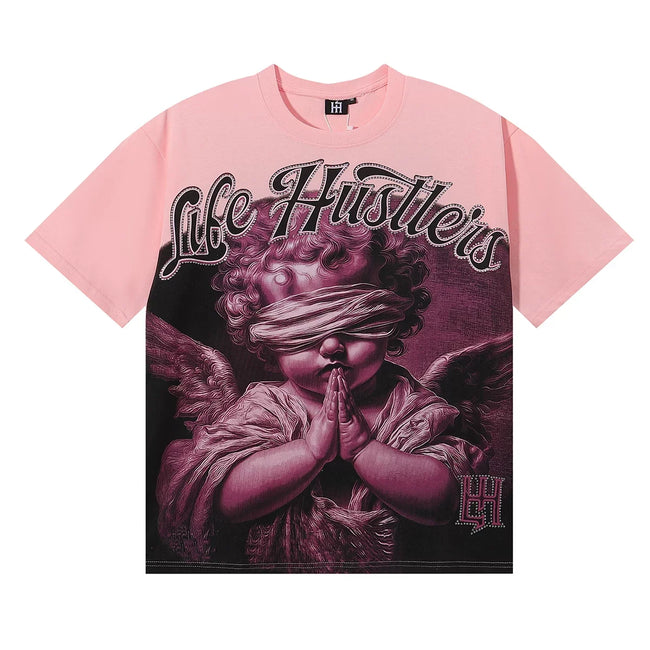 Life Hustlers Blindfolded Cherub Graphic Tee - Pink Hover Image