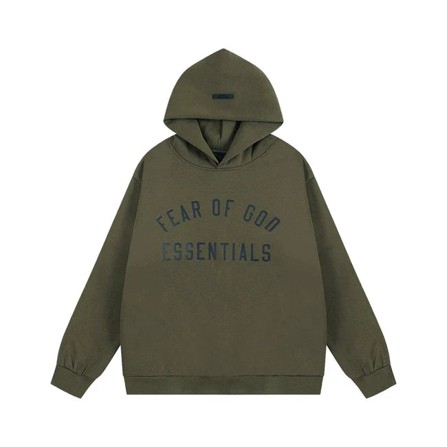 Fear Of God Essentials Vintage Letter Print Pullover Hoodie Dark Olive Hover Image