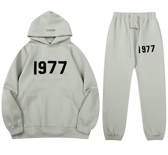 Fear Of God Essentials 1977 Plush Hoodie & Jogger Tracksuit Set Sage Green