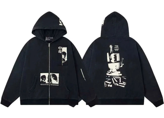 Enfants Riches Déprimés Multi-Art Photo Collage Zip-Up Hoodie - Black Hover Image