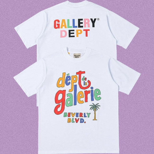 Gallery Dept. Beverly Blvd Multi-Color Hand-Lettered Short Sleeve T-Shirt - White Hover Image