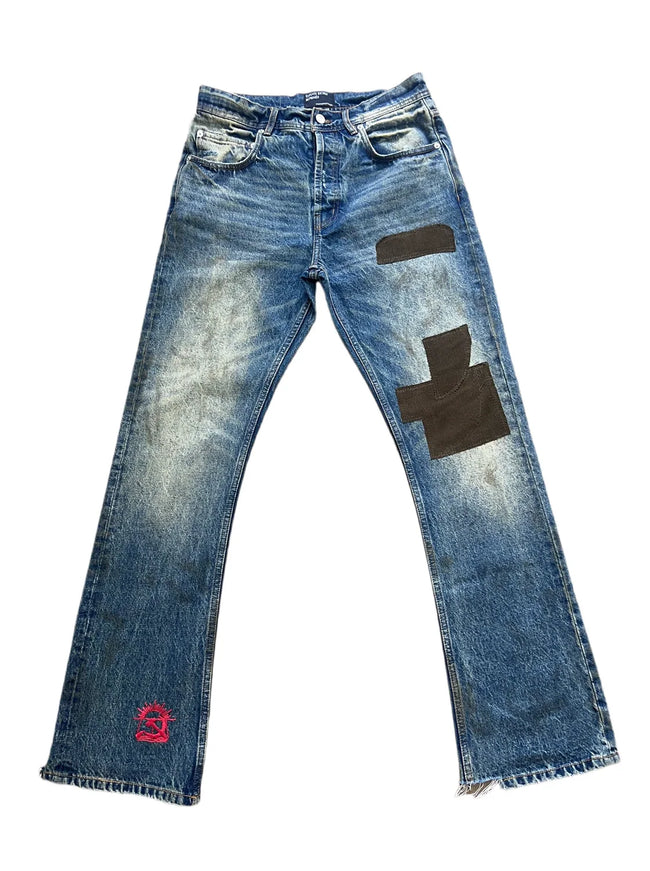 Enfants Riches Déprimés Paint Splatter & Patch Denim Jeans - Blue Hover Image